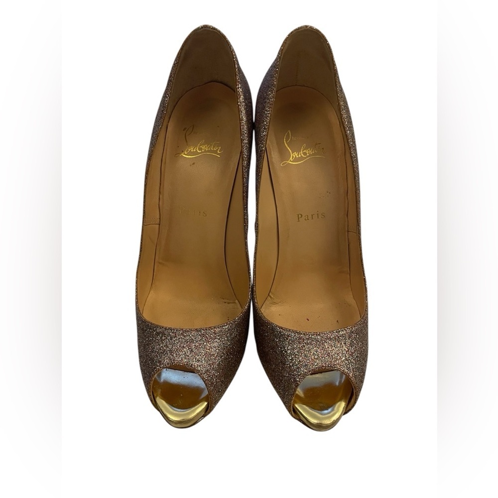 VGUC CHRISTIAN LOUBOUTIN
Multicolor Glitter Mini Titi 120 Peep Toe Pumps Sz 38.5